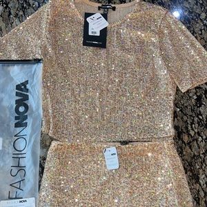 Born to sparkle sequin skirt set - rose gold- size xs . Brand new with tags